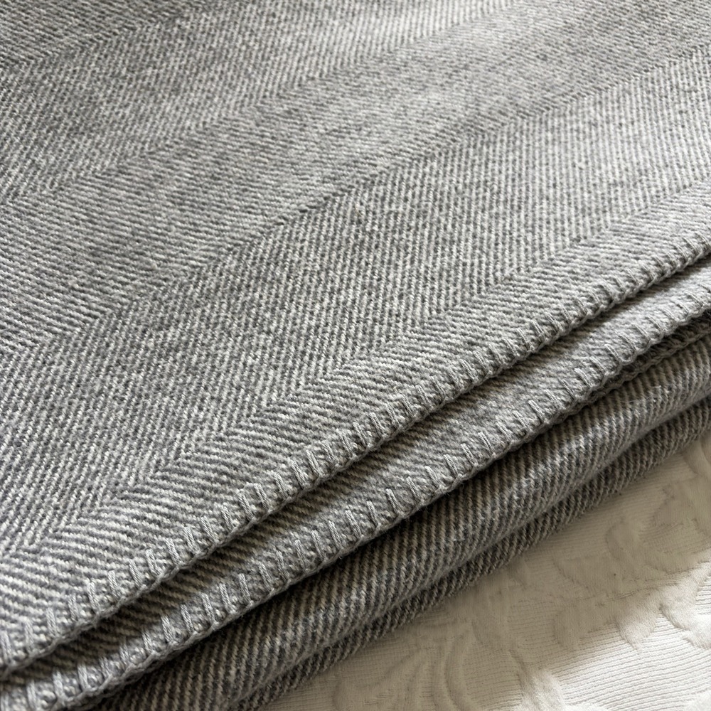 Roca Home Blanket 66x90 Gray Herringbone Cotton Blend Made Portugal Newplaid